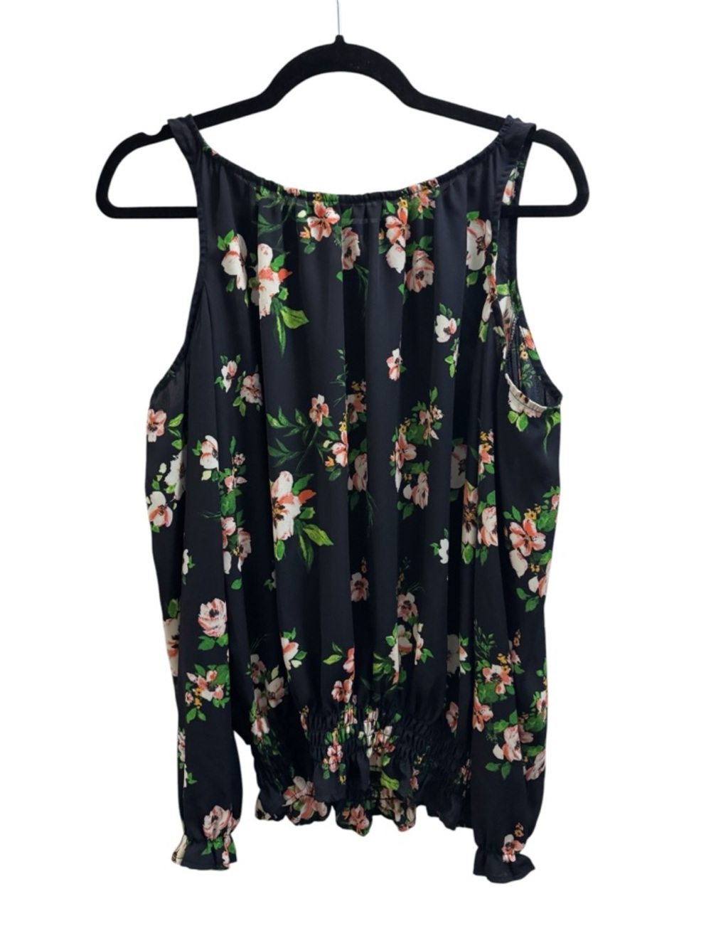 Alison Joy Navy Floral Cold Shoulder Long Sleeve Blouse